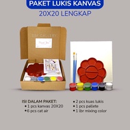 PUTIH Ready Complete Package Of Painting Canvas 20x20 cm 20x30 cm pallete Watercolor Brush Equipped With color mixing chart And 55-saving Quality White Canvas