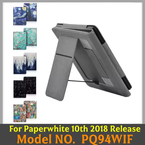 For Kindle Paperwhite 10th Generation Case 6 Inch 2018 PU Leather Stand Case with Hand Belt Strap PQ