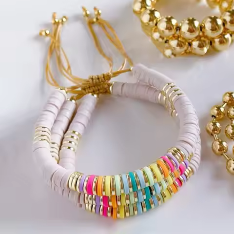 KKBEAD Boho Summer Beach Rainbow Bracelets Jewellery Y2K Jewelry Colorful Polymer Clay Bracelet for 