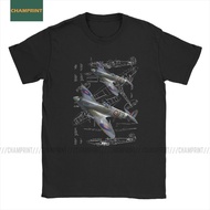 Blueprint Spitfire T-Shirt Men Fighter Plane WW2 War Pilot Aircraft Airplane Fashion 100% Cotton Tee