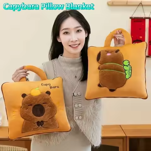 Multifunctional 2 in 1 Capybara Pillow Blanket Plush Soft Travel Blanket Cartoon Cozy Foldable Pillo