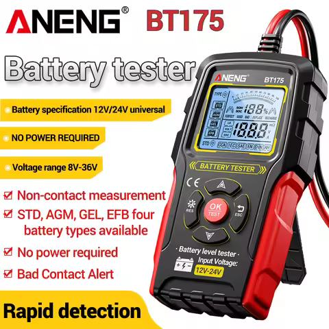 Universal Battery Tester Digital 8V-36V Voltage ANENG BT175 Insulated Alligator Clip LCD Screen Prof