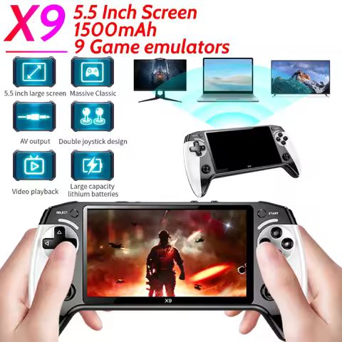 X9 Retro Video Game Player 5.5Inch Screen 1500mAh Built-in 9 Classic Game Emulators 360° Non-slip jo