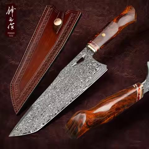 FZIZUO ShengDe Damascus Steel Chef Knife - 20.3cm VG10 Core Kitchen Knife with Desert Ironwood Handl