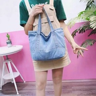 JM S Handbag Denim Bag Tote Tas Jeans Jinjing Wanita Canvas Cotton Kecil Main Kuliah Korea
