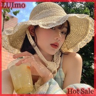 LUImo Hot sale Beach Hat Everything Hairy Edge Straw Hat Female Summer Flat Top Outing Sun Hat Small