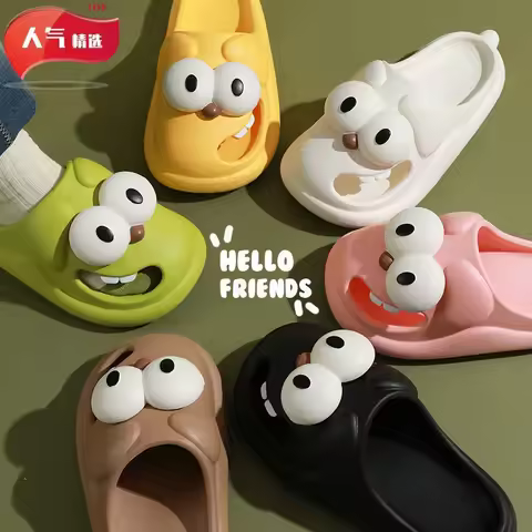 Tongue Kiss Slippers Big Eye Dog Slippers, Cute Funny Big Eye Dog Fun Cartoon Package Head Slippers 