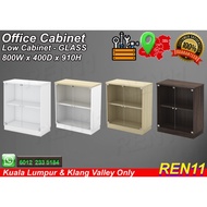 Office Cabinet - Solid File Low Cabinet GLASS with LOCK - 2 LEVEL - 800W x 400D x 910H