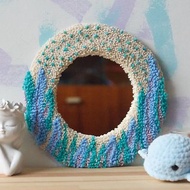 Handmade wall mirror, punch needle green blue nursery decor