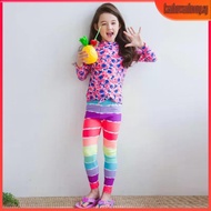 2-12T Girls Swimming Suit 2pcs Floral Swimsuits Kids Swim Wear M-4XL Long Sleeve Top+Pants Swimwear