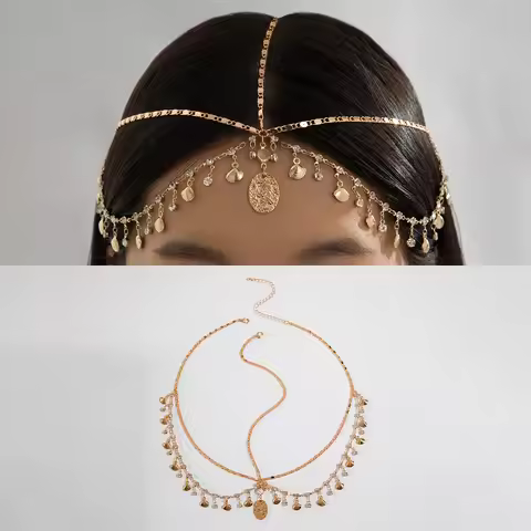Bohemia Headband Shell Crystal Hair Accessory Chain Jewelry Women Metal Head Chain Headpiece For Par