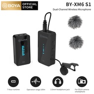 BOYA BY-XM6 S1 S2 2.4Ghz Wireless Lavalier ไมโครโฟนระบบ Up To100M ใช้งานร่วมกับ USB C Lightning DSLR