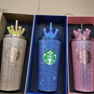 Korean Version Starbucks Lisa Rhinestone Crown Blackpink Straw Cup Stainless Steel Tumbler