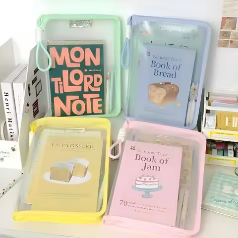 Pastel File Folder Document Organizer with Handle Zippered PP Plastic Transparent Pouch w/Clip Board