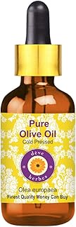 Deve Herbes Pure Olive Oil (Olea europaea) with Glass Dropper 100% Natural Therapeutic Grade Cold Pressed for Skin &amp; Hair 30ml.