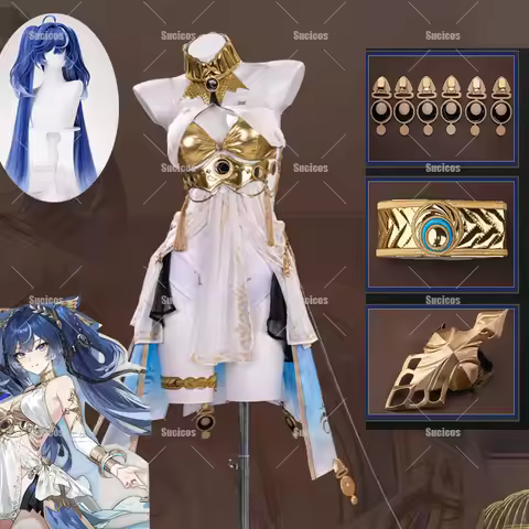 Game Wuthering Waves Iuno Cosplay Costume ‌‌‌Blue Double Ponytail Wig Headwear Women Girls Halloween