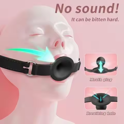 BDSM Mouth Gag Silicone Ball with Metal Buckle Adjustable Breathable for Adults Quiet Play No Sound 