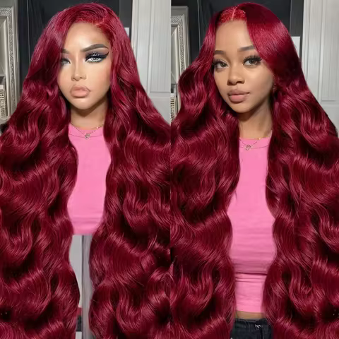 99J Burgundy Body Wave HD Lace Frontal Wig 46 Inch 13x6 Lace Front Wigs Human Hair 200 Density Pre P