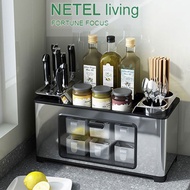 NETEL Kitchen Organizer Rack Rak Dapur rak rempah Countertop Spice Shelf Stainless Steel Rak Multifu