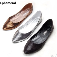 Ladies Ballet Flats Shoes For Dance Soft Sole Pointy Toe Comfortable Slip On Women European And American Style Plus Size 41 Gold