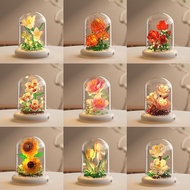 【With Lamp】DIY Bouquet Flower Rose Sunflower Building Blocks Valentine Gift For Girlfriend Hadiah Un