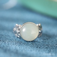 Design Sense Opening Happy Heart Auspicious Cloud Classical White Jade Ring Unique S925 Egg Face Het