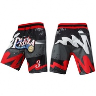 Men's Basketball Shorts, 76ers Black Graffiti Vintage Mesh Embroidered Zip Pockets Sports Shorts