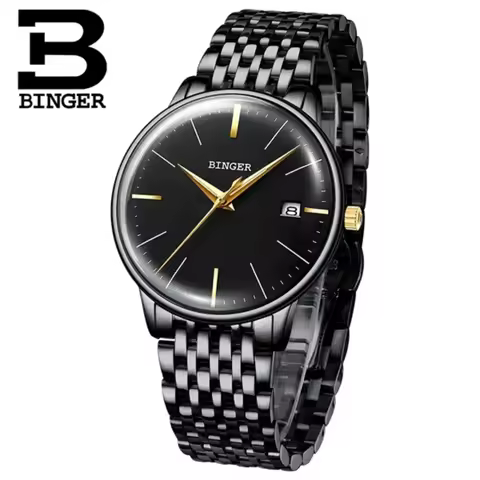 Genuine BINGER Brand Men automatic mechanical curved surface waterproof cool full steel belt male fa