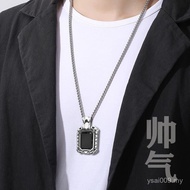 Pure Silver Domineering Hip-Hop Black Gem Necklace Punk European American Unique Pendant Men Men Men