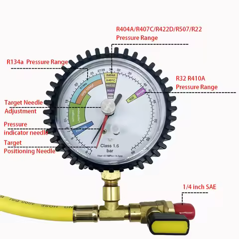 Nitrogen Pressure Gauge Tester for Air Conditioning, Refrigerant, Car HVAC System(R134a, R22, R407C,
