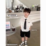 Boy Suit Children Clothing Shirt 2025 Children Handsome British Style Boy Baby Short-Sleeved Style B