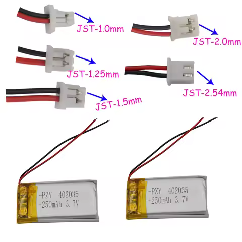 2pcs 3.7V 250 mAh 402035 Polymer Li Lipo Battery JST 2Pin 1.0/1.25/1.5/2.0/2.54mm For GPS Camera MP3