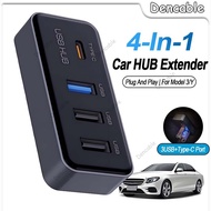 4-In-1 Car USB Extender Plug And Play HUB Glove Box Splitter Type-C+3USB Car Docking Station for Tes
