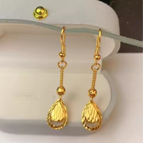 Tassel Fortune Bead Earrings Women's 24K Gold AU999 - Exquisite gold fortune beads, swaying tassels,