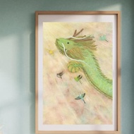 A4 インコたちと昇り龍 竜 ドラゴン 日本 セキセイインコ スズメ 小鳥 鳥 野鳥