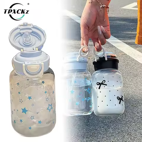 Cute Water Bottle With Straw Portable Plastic Cover Water Cup For Kid Kawaii Bottle Water Leak-Proof