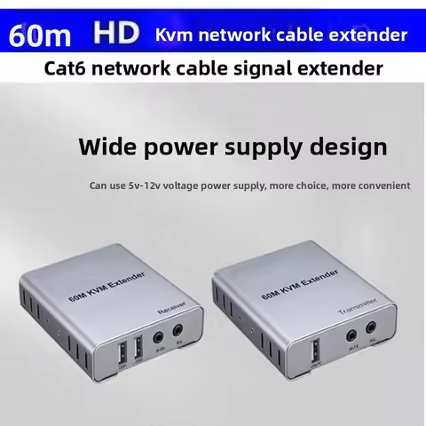 60M KVM USB Extender Over Ethernet Cat5e/6 Cable HD-compatible KVM Extender with IR Audio Support Mo