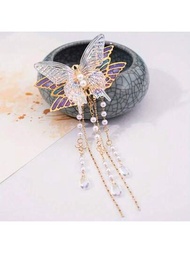 手工製作假珍珠、蝴蝶和流蘇裝飾的髮夾，具有格子波霸風的風復古髮飾