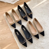 Women's doll flat shoes with pointed toe and bow buckle, simple style, soft and comfortable leather 