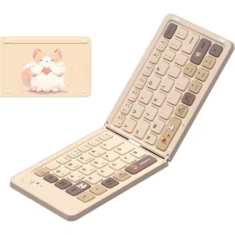 Rechargeable Bluetooth Wireless Mini Keyboard with Folding Design,Portable 67Key Cute Pocket-Sized T