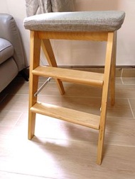 可摺疊 實木梯凳 三級梯 軟墊椅子
