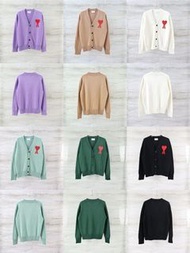 Ami de Coeur AMI PARIS 愛心刺繡針織面料愛心 V 領開衫外套毛衣