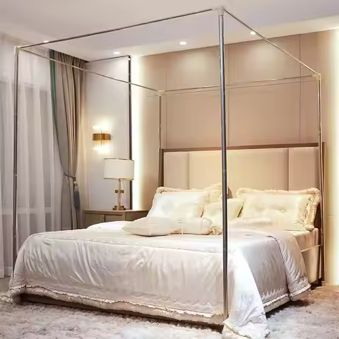 Canopy Bed Frame 4 Corners Stainless Steel Bed Mosquito Net Frame Bracket Fit Twin/Twin XL/Full/Quee