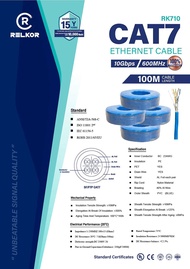 CABLE Blue CAT7 Ethernet cable 10Gbps 600MHz 100/300 M. รุ่น RK