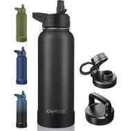 CIVAGO 40 oz Insulated Water Bottle With Straw, Stainless Steel Sports Water Cup Flask with 3 Lids (