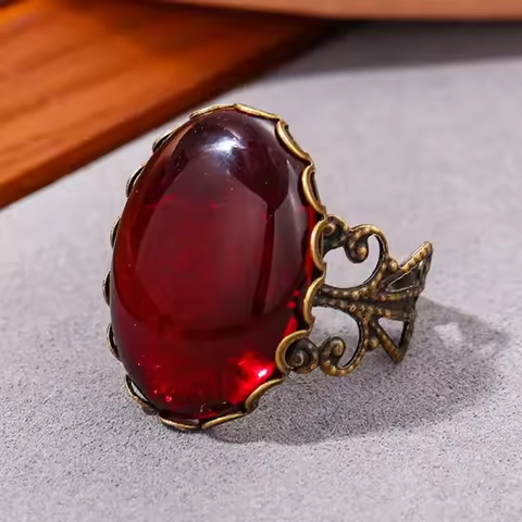 New Gothic Vampire Red Crystal Open Rings for Woman Girls Mystery Witch Jewelry Accessories Personal