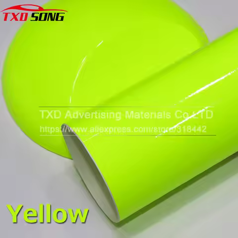 Premium Car Styling Glossy Fluorescent Yellow Vinyl Sticker Glossy Fluorescent yellow Vinyl Wrap Sel