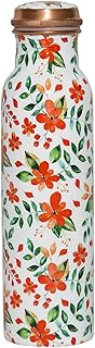 Copper Ayurveda Copper Water Bottle for Drinking – Travel Water Bottle for Gym, Yoga, Office, Hiking, Outdoor – with Lid (White floral)