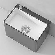 JKGHK Floor Mop Sink, Free Grey Standing Sink, Ceramic Mop Utility Basin with A-touch Drain Button, 