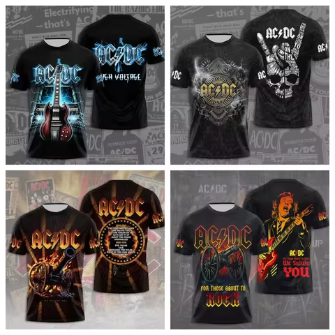 Fashion creative AC/DC printed men's rock band T-shirt summer trend street round neck short sleeved 